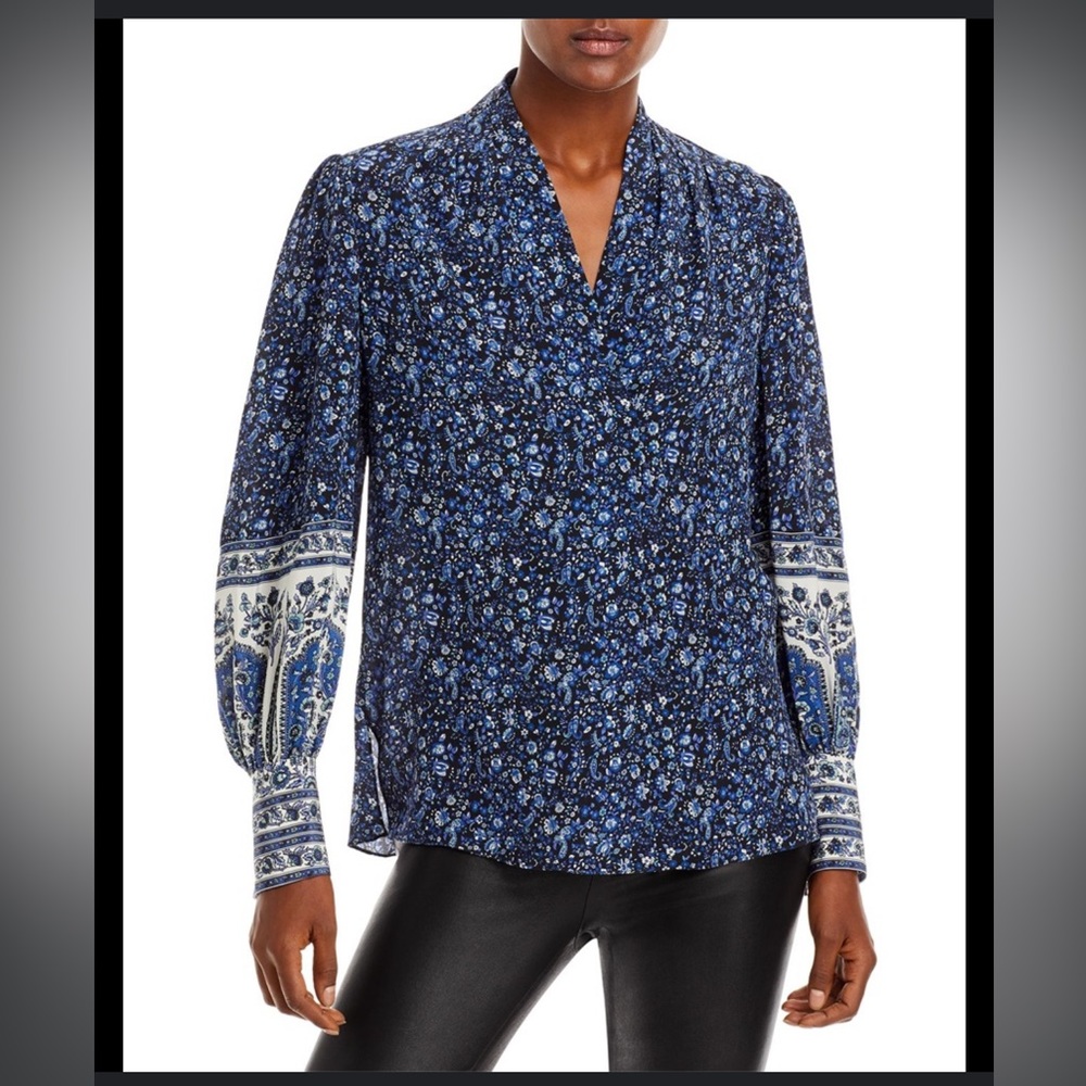 Floral blouson-sleeve blouse